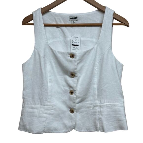 J.Crew Square-Neck Linen-Blend Vest in Stone Ivory – Size 6 NWT - Picture 2 of 7